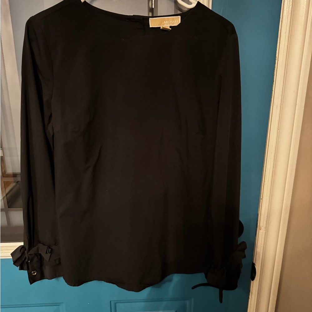 Michael Kors Black Long Sleeve Blouse with Bow Cuff